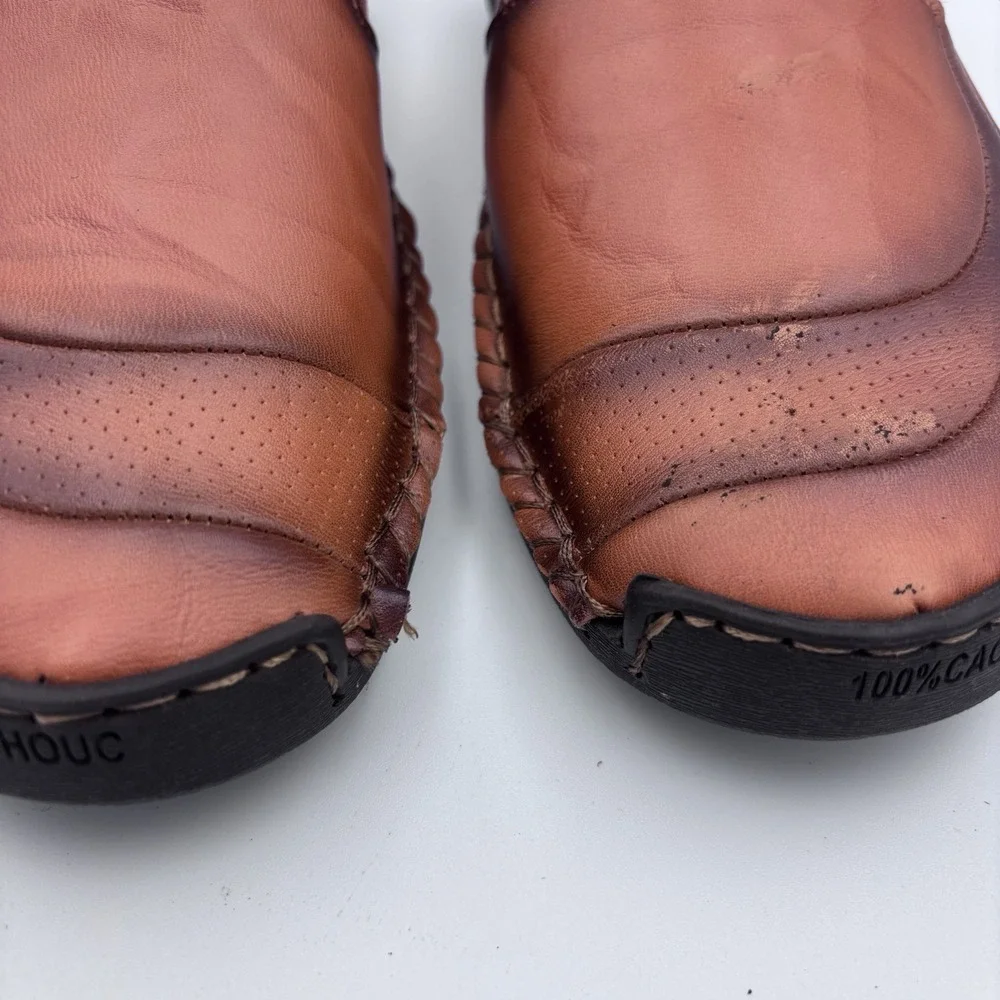 Fashion Menico 100% CAOUTCHOUC Men's Size 12 47 Brown Sewn Leather Slip On Sport